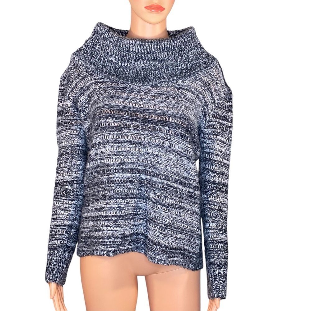 Carol Rose Cable Knit Sweater Oversized Boxy Cozy Funnel Neck Off the Shoulder S
